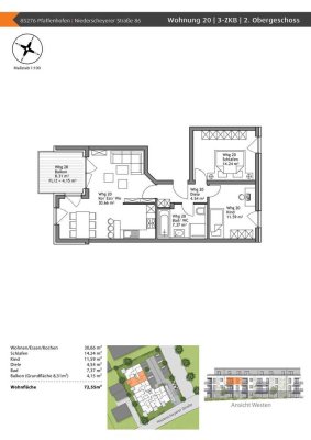 Pfaffenhofen! Neubau! 3-ZKB OG-Whg. mit 8,31 m² Süd-/West-Balkon, FBH, elektr. Rollläden, Videospr.!