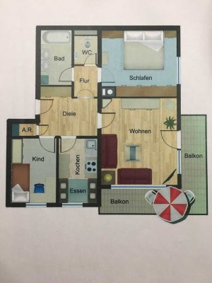 3 Zimmer-Wohnung in Halbhöhenlage mit Bergblick