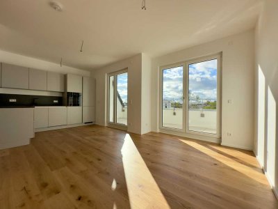 Neubau 3-Zimmer-DG-Wohnung mit freiem Blick, Energieeffizienz A+