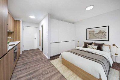 Neubau 2023 - Möbliertes 1 Zimmer-Apartment mit Einbauküche und Balkon - Typ D1 - Stichstraße