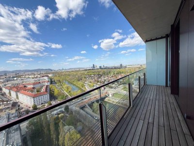 Sofort verfügbar: Teilmöblierte 2-Zi.-Wohnung im Triiiple Tower mit Panoramablick