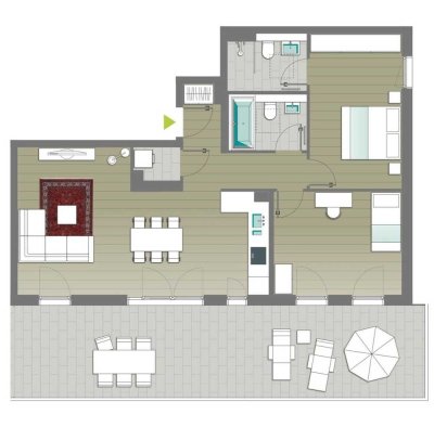 Moderne 3-Raum-Penthouse-Wohnung mit Einbauküche, Einbaumöbeln und großer Dachterrasse in Südlage