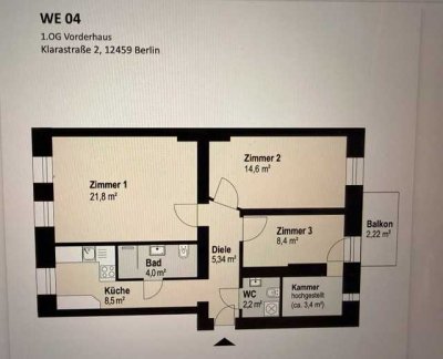 schöne 3-Zimmer Wohnung mit Balkon zum Hof