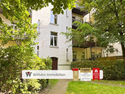 Bezugsfreie Gartenwohnung im beliebten Schleußig | Tageslichtbad | Fischgrätparkett | Balkon
