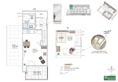 Große möblierte 2 Zimmer Wohnung mit Balkon DG/DS