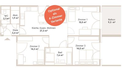 Provisionsfrei! Nun auch mit 4 Zimmern wählbar mit Platz für die ganze Familie: 91m² "Komfortzone"