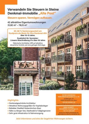 Wohnen im Denkmal ALTE POST Buer mit hohem Steuervorteil- 42 Eigentumswohnungen 32- 78 m²