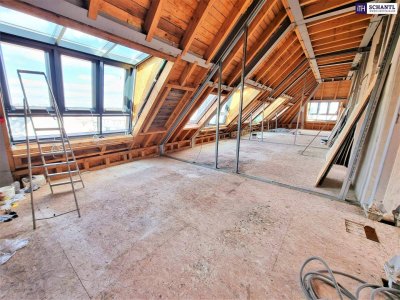 Kleinwohnung im Dach mit WOW-Effekt und 3,80m Raumhöhe! Fernblick + Tolle Infrastruktur + Rundum saniertes Gebäude + Luftwärmepumpe + Ideale Raumaufteilung!