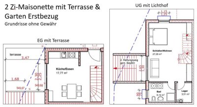 55qm 2 Zi-Maisonette + Terrasse & Garten, Erstbezug