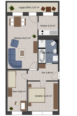 3-Raum-Wohnung in ruhiger und zentraler Lage