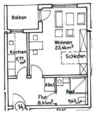 1-Zimmer-Wohnung mit Balkon