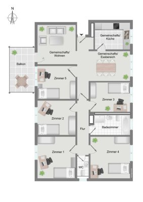 *IDEAL FÜR WG-KONZEPT- SOFORT FREI, BIS ZU 5 ZIMMER, VIEL GEMEINSCHAFTSFLÄCHE, 2 WCs, 2 x TG*