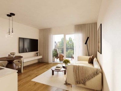 2-Zimmer Neubauwohnung mit Sonnenbalkon in Südausrichtung auf der ruhigen Gartenseite
