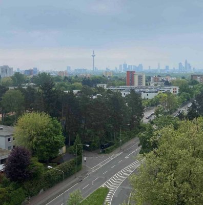 Aussicht auf die Frankfurter Skyline: praktische 1-Zimmer-Single-Wohnung mit Balkon