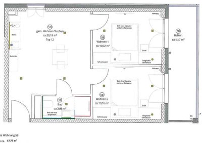 2-Zimmer Studenten-Appartement mit Balkon - möbliert + Balkon