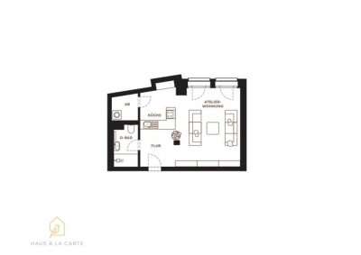 Exklusive 1-Zimmer-Wohnung mit offenem, hellem und modernem Wohnbereich