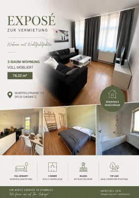 Moderne, voll ausgestattete 3-Zimmer-Wohnung