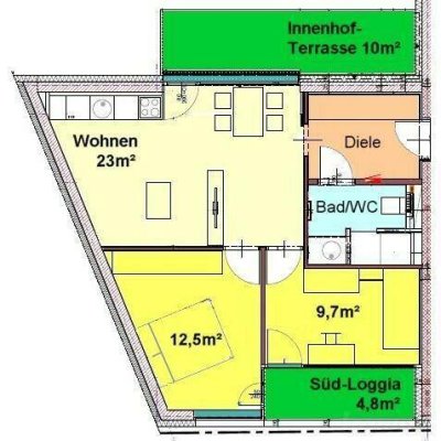 3-Zimmer Stadtwohnung mit Innenhof-Terrasse und TG-Stellplatz in zentraler Bestlage bei TU