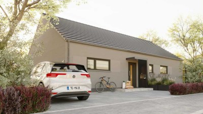 Bungalow überdachte Terrasse, massiv gebaut, Preis inkl. Grundstück