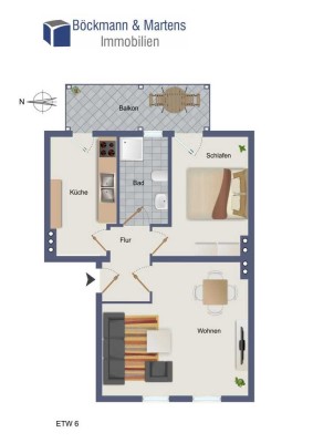 Toplage  in Warnemünde: 2 - Zimmer - Wohnung mit Balkon