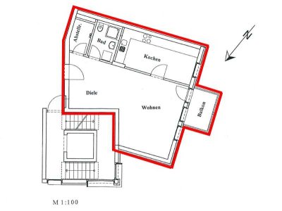 zentrumsnahe 1-Raum-Wohnung mit Balkon und Einbauküche