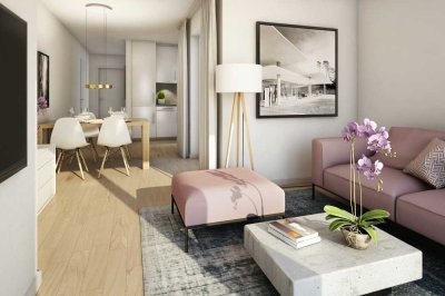 Neubau: Charmante 2-Zimmer-Wohnung mit Balkon an der Grenze zur Mainmetropole Frankfurt