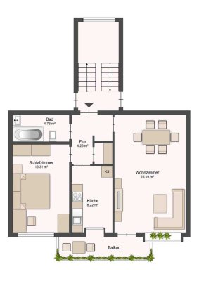 Gut geschnittene 2-3 Zimmer-Wohnung mit großer Wohnküche – WE 5