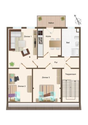 geräumige 3-Zimmer-DG-Wohnung im Rostocker Bahnhofsviertel mit Balkon, Tageslichtbad u. Gartenanteil