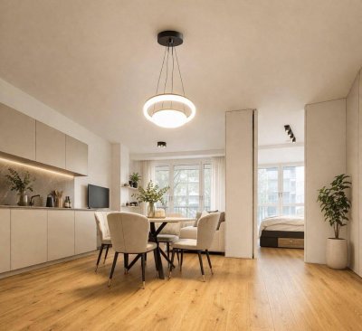 Luxuriöses Wohnen im DAS ARTMANN – Möblierte 2-Zimmer-Wohnung mit Balkon &amp; Home Office, Concierge , Spa und Fitness