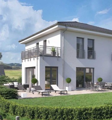 Energieeffizientes Architektenhaus (DHH) für Familien mit schönem Garten, Garage/Stellplatz + Balkon