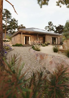 Modern & solide: Verklinkerter Winkelbungalow für Anspruchsvolle