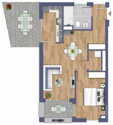 Exklusive geräumige 2 Zimmer-Wohnung in Liblar mit Loggia und Dachterrasse