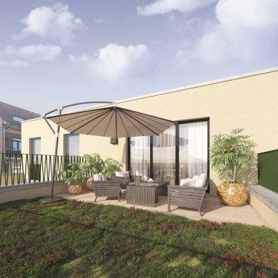 Neubau Erstbezug - Hinterhauswohnung mit großer Südterrasse samt Grünfläche