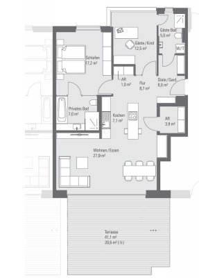 Moderne 3-Zimmer EG-Wohnung mit großer Terrasse
