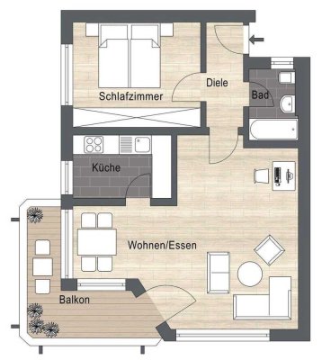 Renovierte 2-Zimmer-Wohnung mit Balkon&Tiefgarage(Erbpacht)