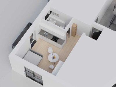 Einzimmerwohnung mit Balkon, Südlage und Einbauküche