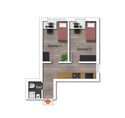 Vermietete - Moderne 2 Zimmer WG Wohnung mit Stellplatz
