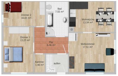 3,5-Zimmer, 70qm und Gartenmitbenutzung