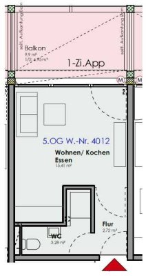1 Zi.-App. in KL-Bännjerrück ab 01.07.2026 zu vermieten (150/4012)
