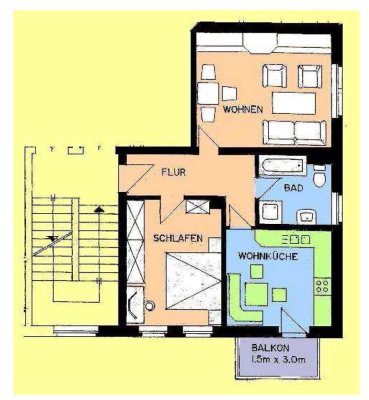Schöne helle 2-Raum Wohnung mit Fensterbad und Wohnküche mit Südbalkon