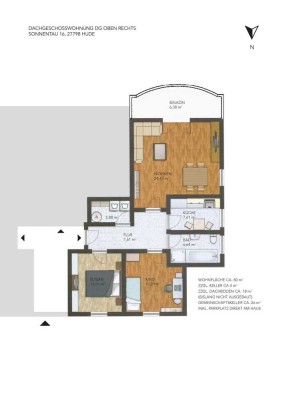 Sonnige 75 m² große 3-Zimmer-Küche-Bad-Wohnung mit EBK in Ortsmitte vonHude