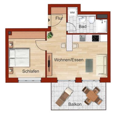 2-Zimmer-Obergeschosswohnung mit ~ 10 qm Balkon