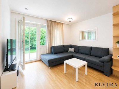 ELVIRA - Schwabing-West, stilvoll möblierte 2-Zimmer-Wohnung mit sonniger Westterrasse und Gartenant