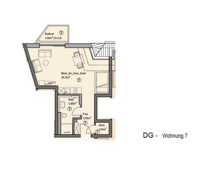 Wohnung 07 | 1,5 Zimmer | 43 m²