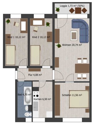4-Raum Wohnung in ruhiger Lage