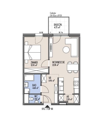 NordGlück - Ideal geschnittene 2-Zimmer-Dachgeschoßwohnung lichtdurchflutet &amp; gut aufgeteilt - Top 01-083