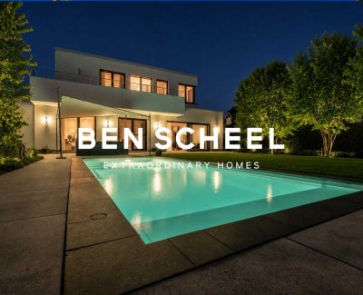Aussergewöhnliche Bauhaus-Villa mit Poollandschaft und Basketballplatz in Düsseldorf-Nähe