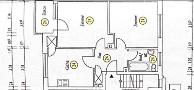 Erstbezug nach Renovierung, 2 Zimmer, EG, 53 m2, Balkon