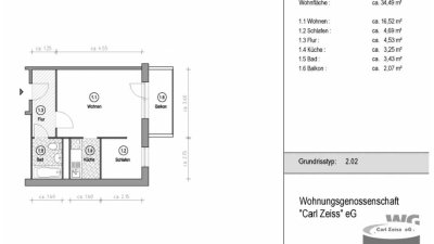 Jena-Winzerla: Helle 1-Zimmer-Wohnung mit Balkon & erwünschte Küchen- und Möbelübernahme