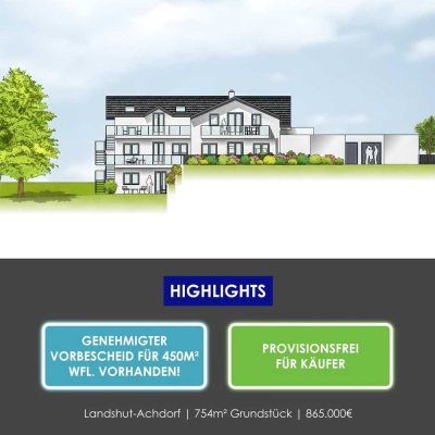 **PROVISIONSFREI** Rarität in Landshut-Achdorf: Top-Grundstück mit Vorbescheid für 450 m² Wfl.